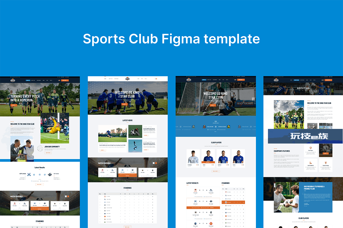 体育俱乐部网站布局UI设计fig模板 Sports Club Figma template