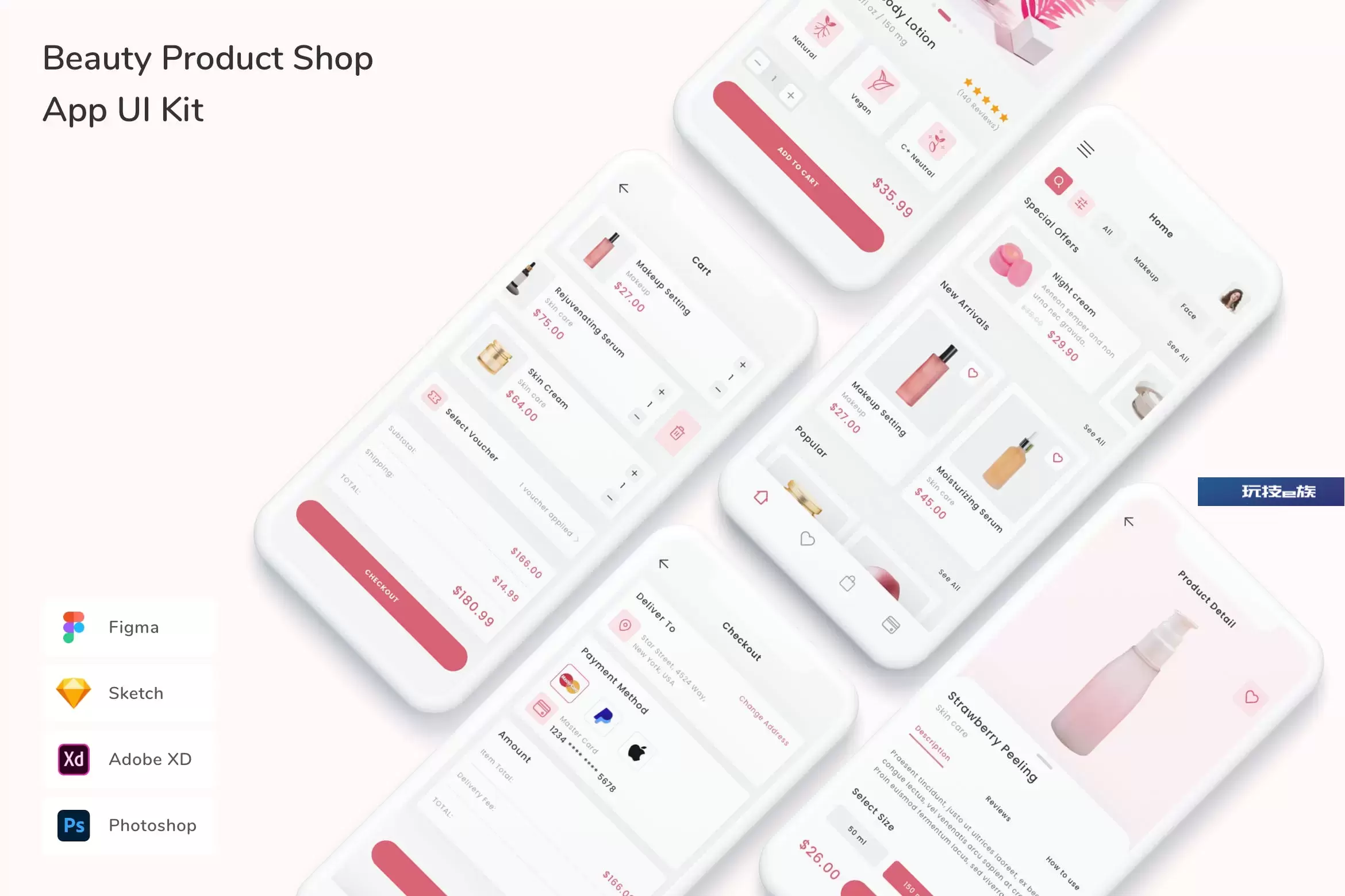 美容产品商店移动应用UI设计套件 Beauty Product Shop App UI Kit