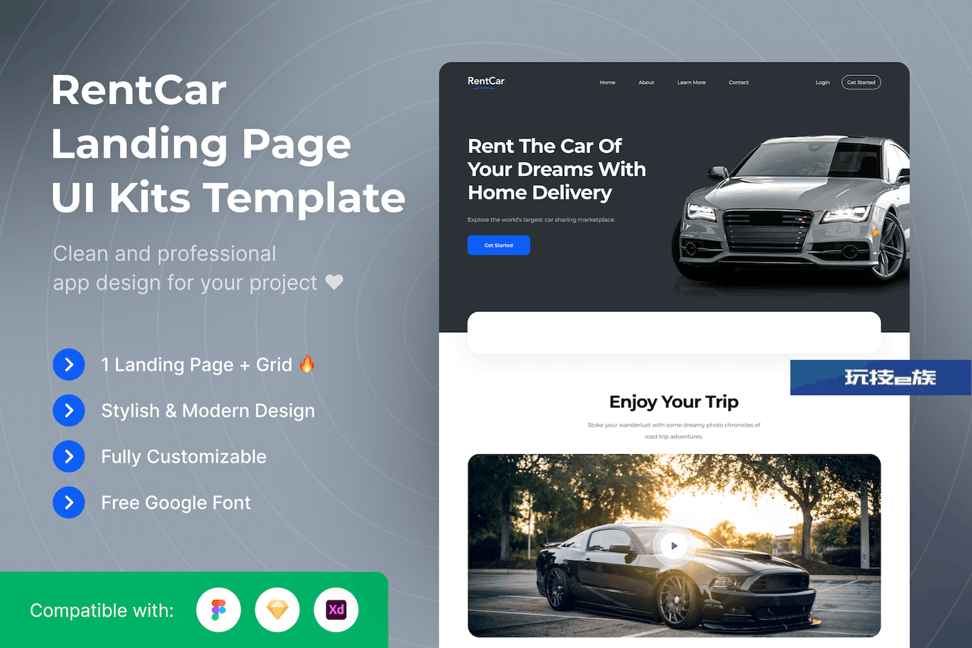 租车网站着陆页UI套件模板 RentCar Landing Page UI Kits Template