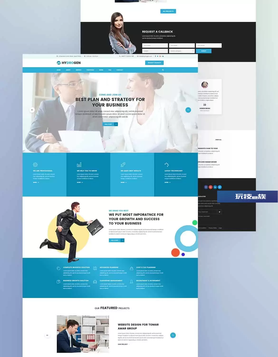 公司和商业网站着陆页PSD模板 Hydrogen – Corporate & Business Psd Template