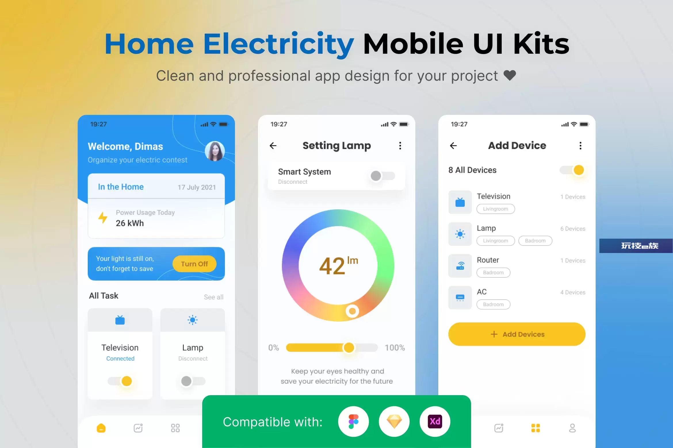 家庭用电App移动应用UI套件模板 Home Electricity Mobile App UI Kits Template