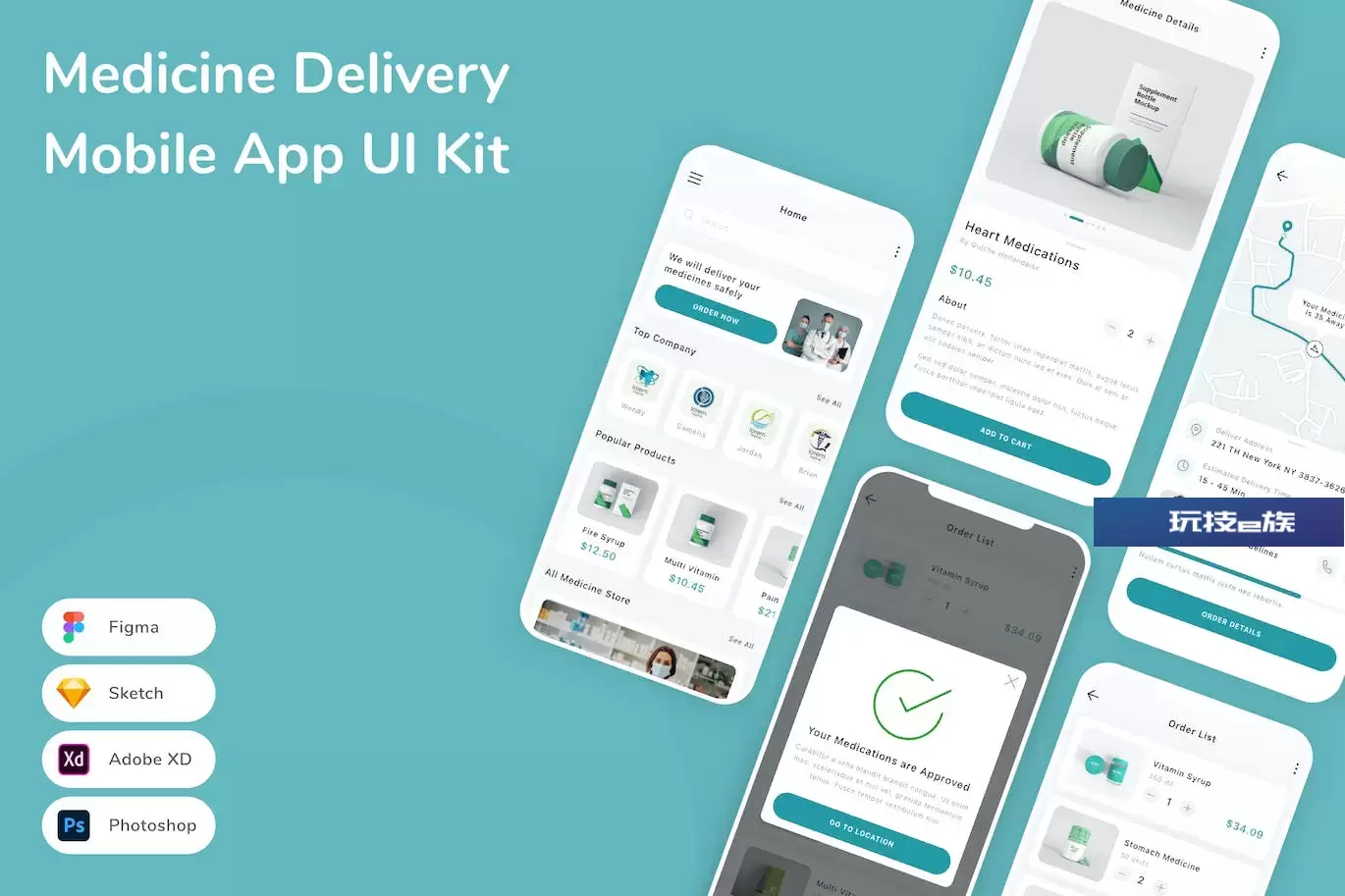 药品配送移动应用UI设计套件 Medicine Delivery Mobile App UI Kit