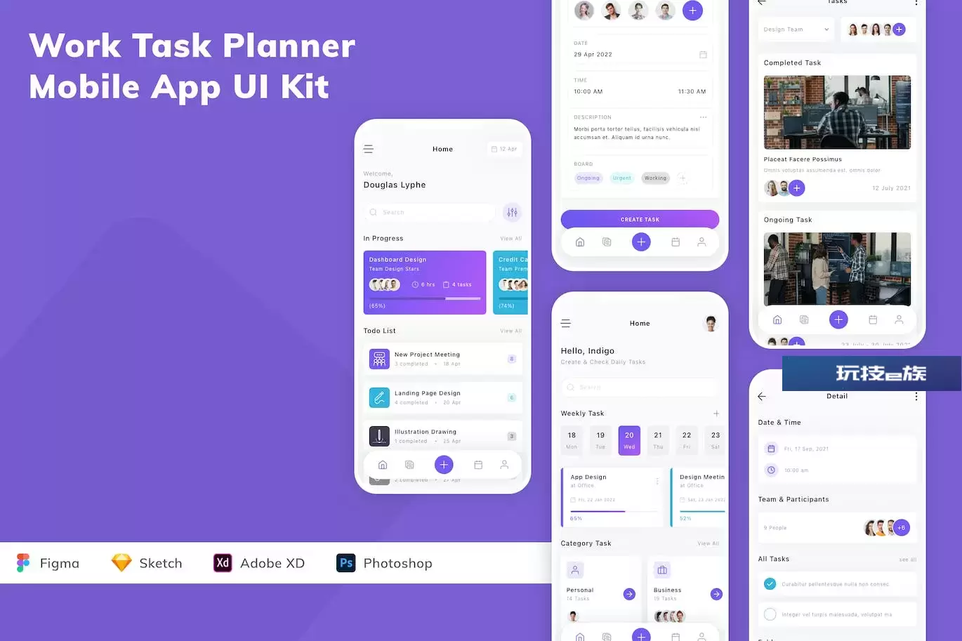 工作任务计划移动应用UI设计套件 Work Task Planner Mobile App UI Kit