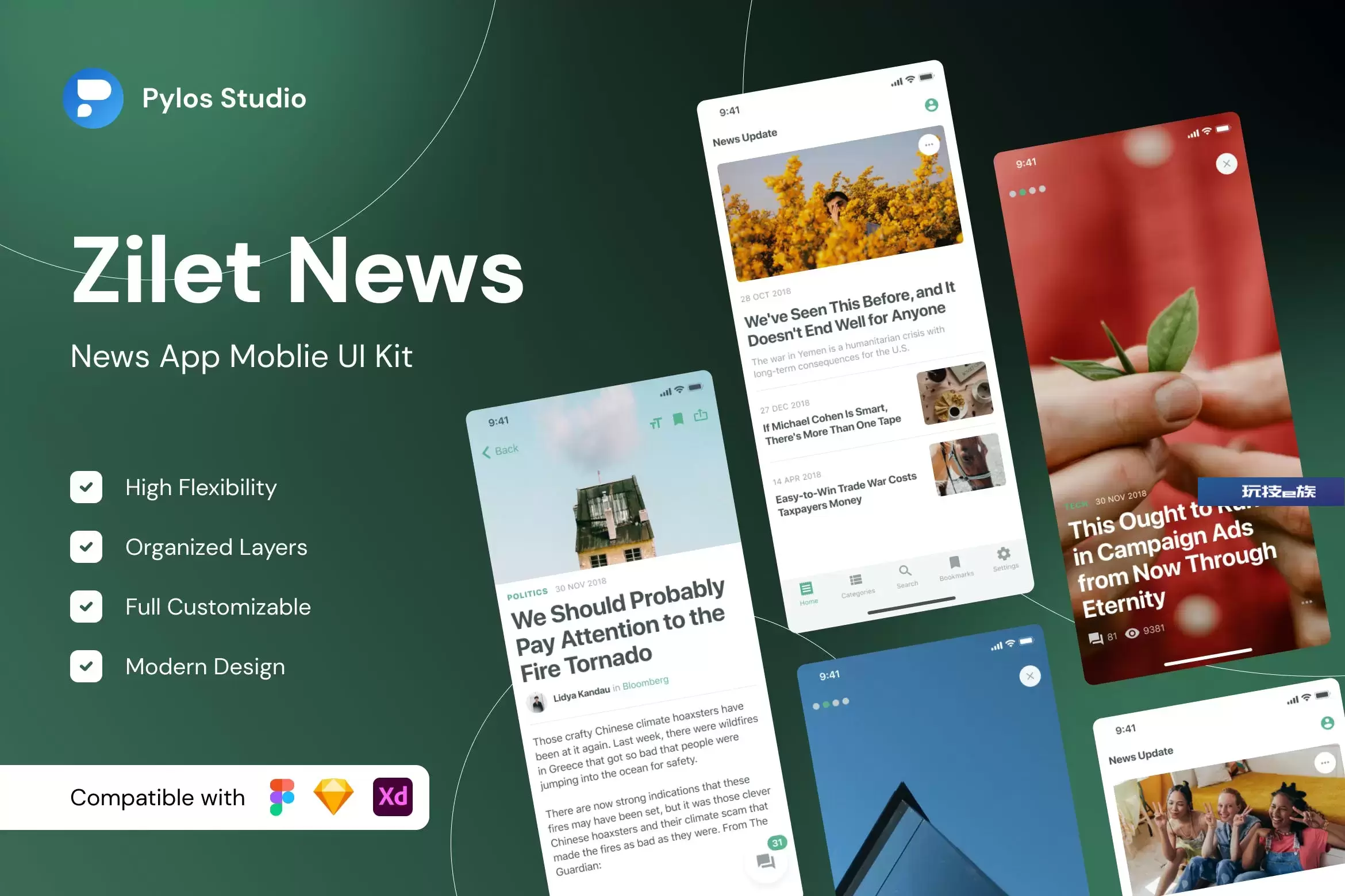 资讯新闻App应用程序界面设计UI套件 Zilet News – News Mobile App UI Kits