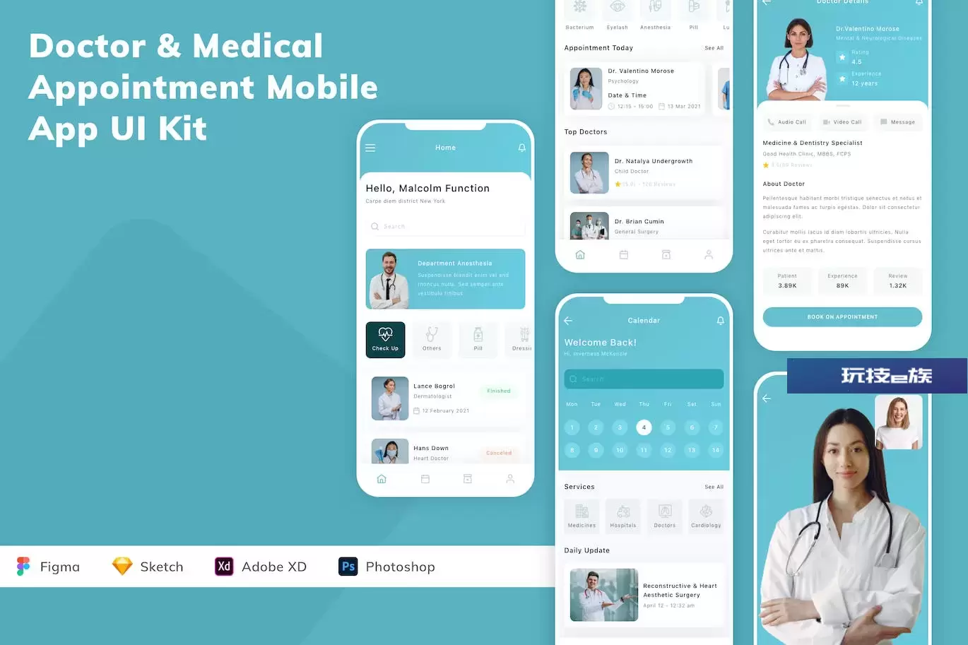医生和医疗预约移动应用UI设计套件 Doctor & Medical Appointment Mobile App UI Kit