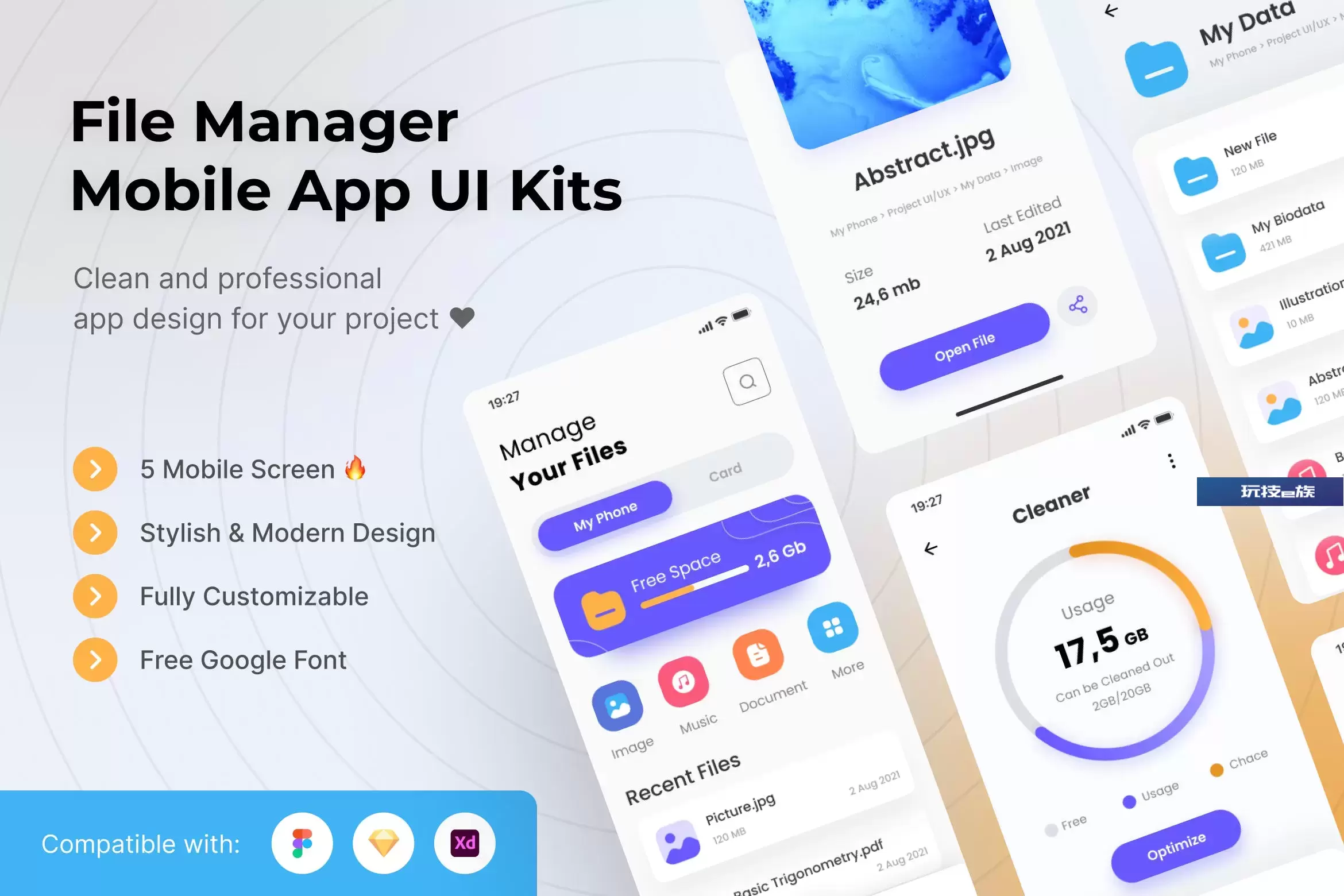文件管理App移动应用UI套件模板 File Manager Mobile App UI Kits Template