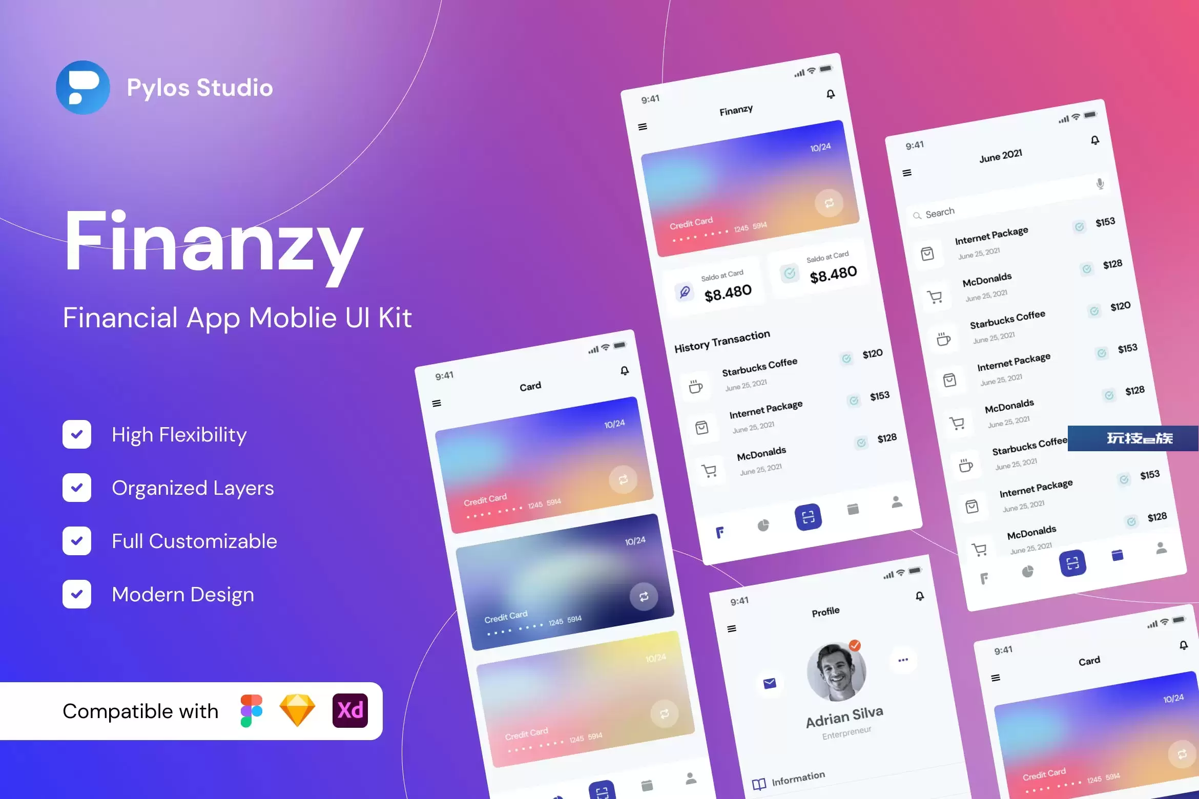 金融财务App应用程序界面设计UI套件 Finanzy – Financial Mobile App UI Kits